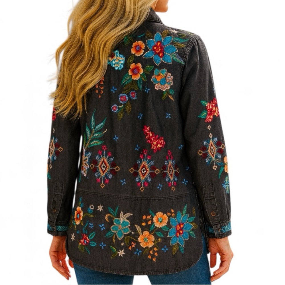 NWT - Johnny Was Black Francisca Floral Embroidered Shirt - PRICE IS FIRM - Picture 2 of 14